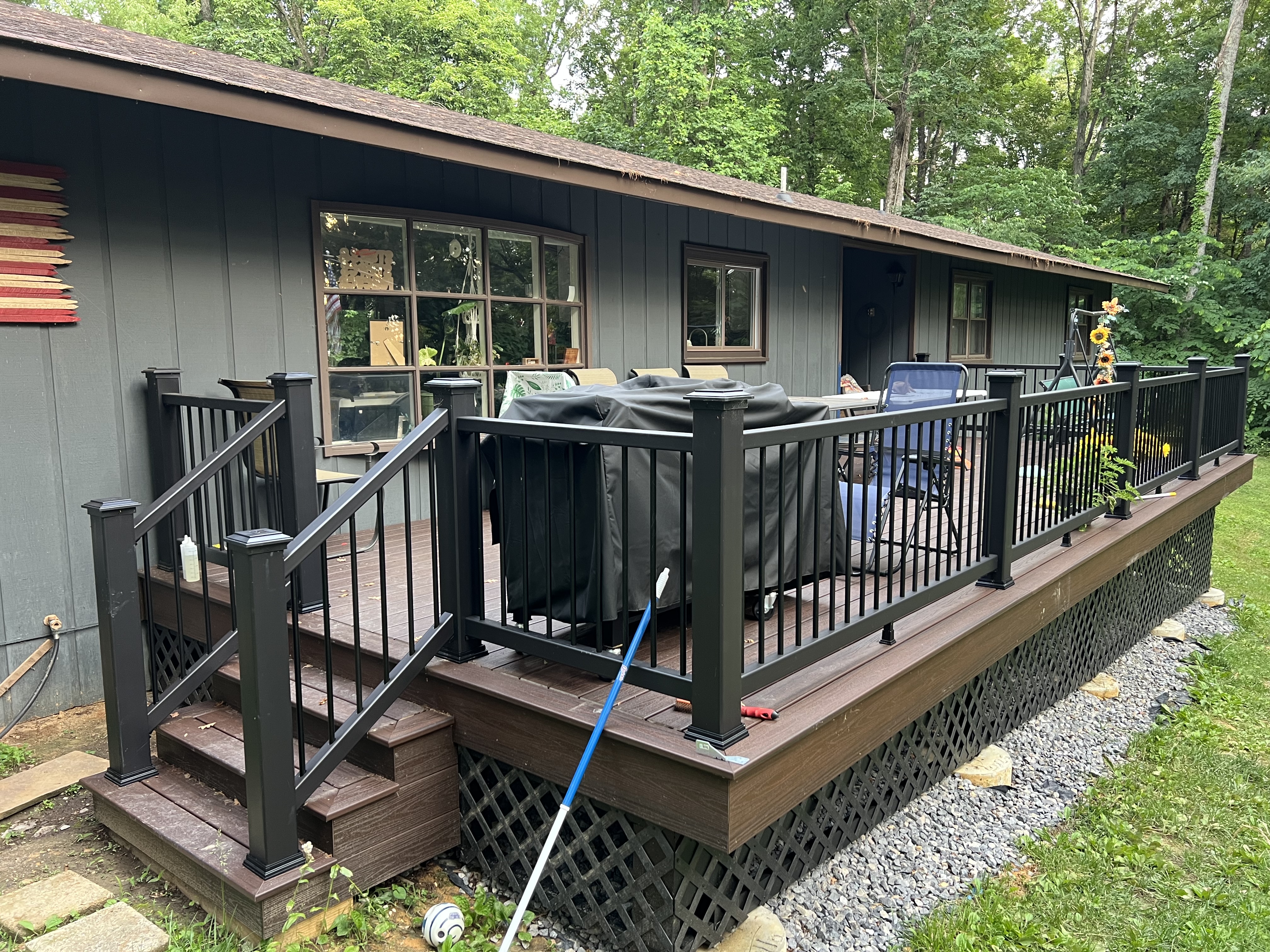 Composite deck with stairs and railing