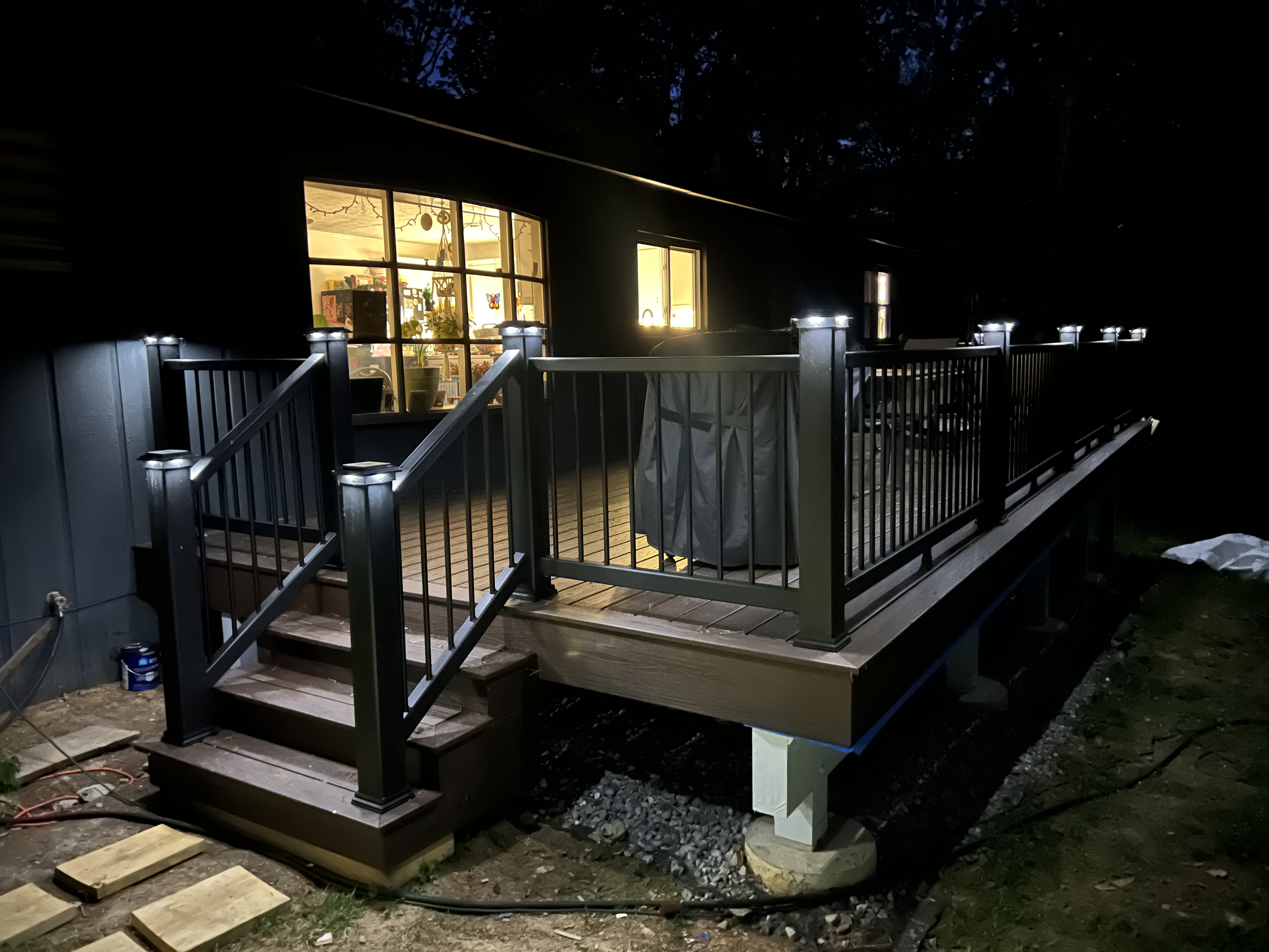 Composite deck at night with lighting