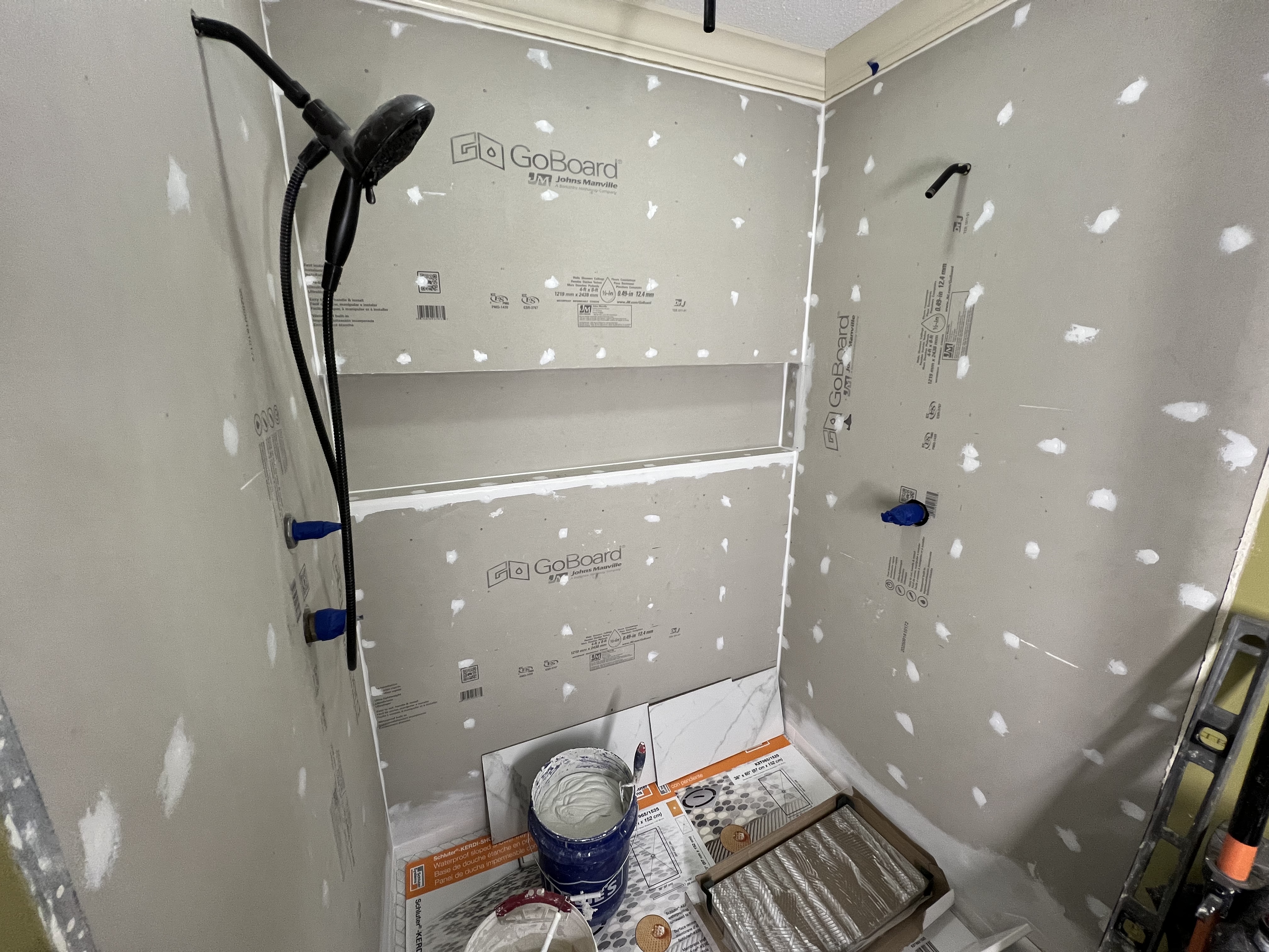 GoBoard waterproofing substrate installation for custom shower
